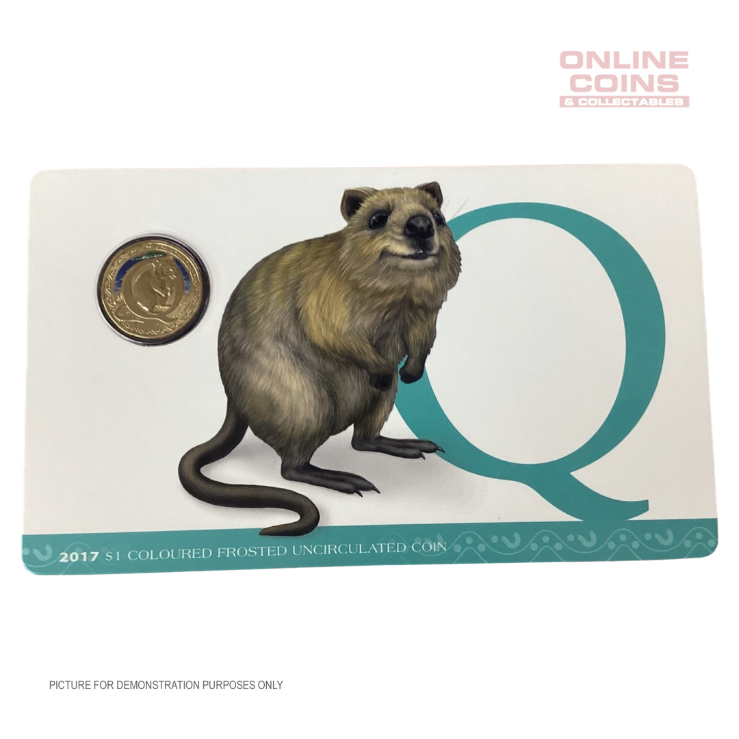 2017 $1 Coloured Alphabet Frosted Coin In Card - Q For Quokka